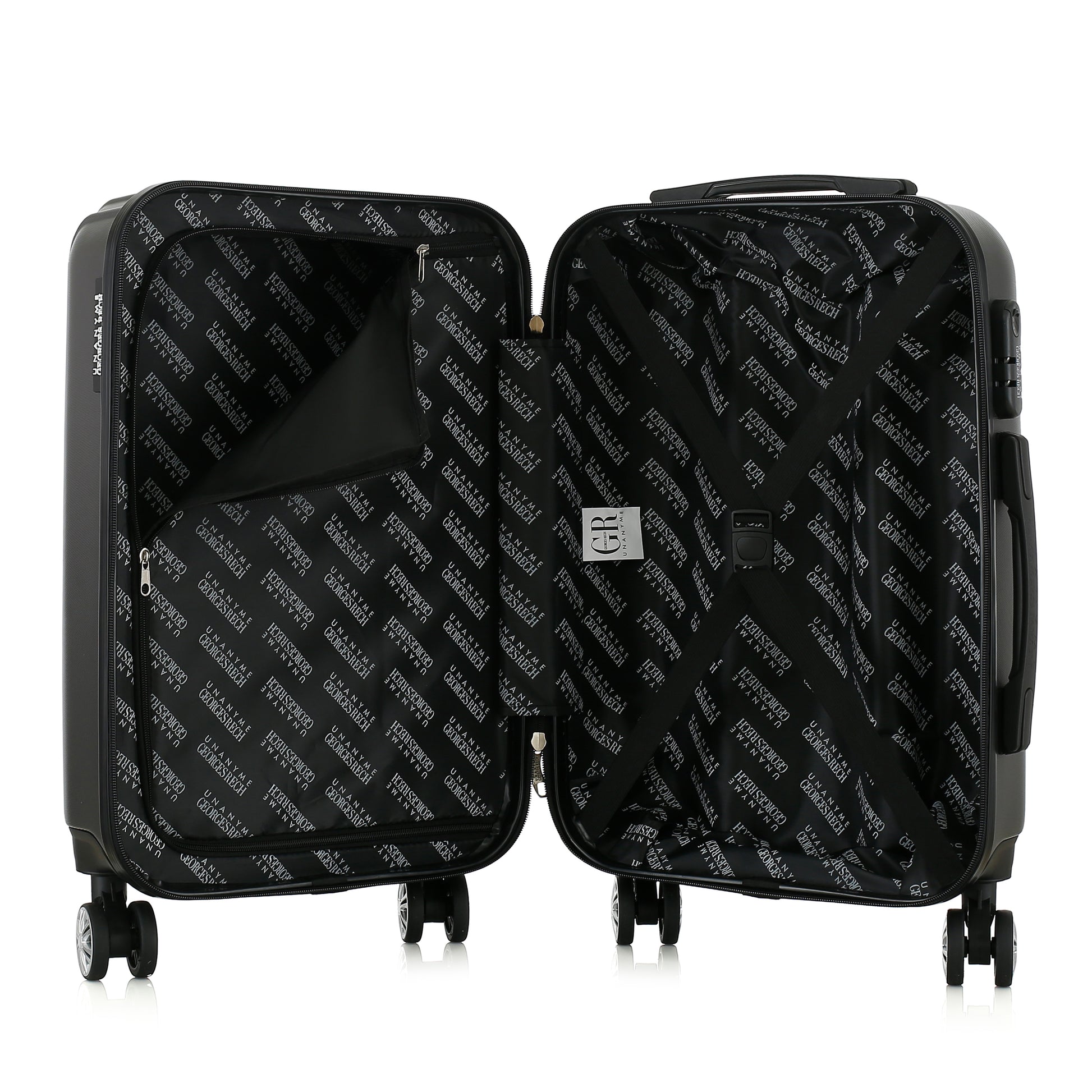 Valise grise de notre collection Georges Rech, Venise, taille S, ouverte