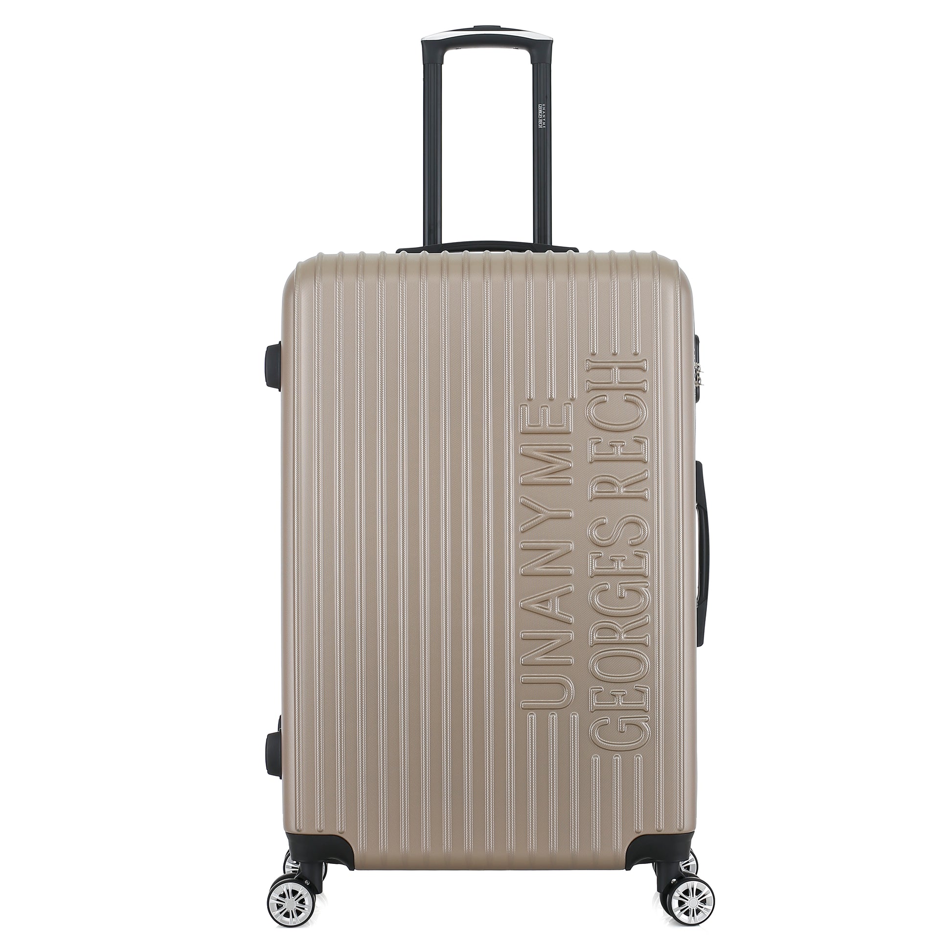 Grande valise beige de face

