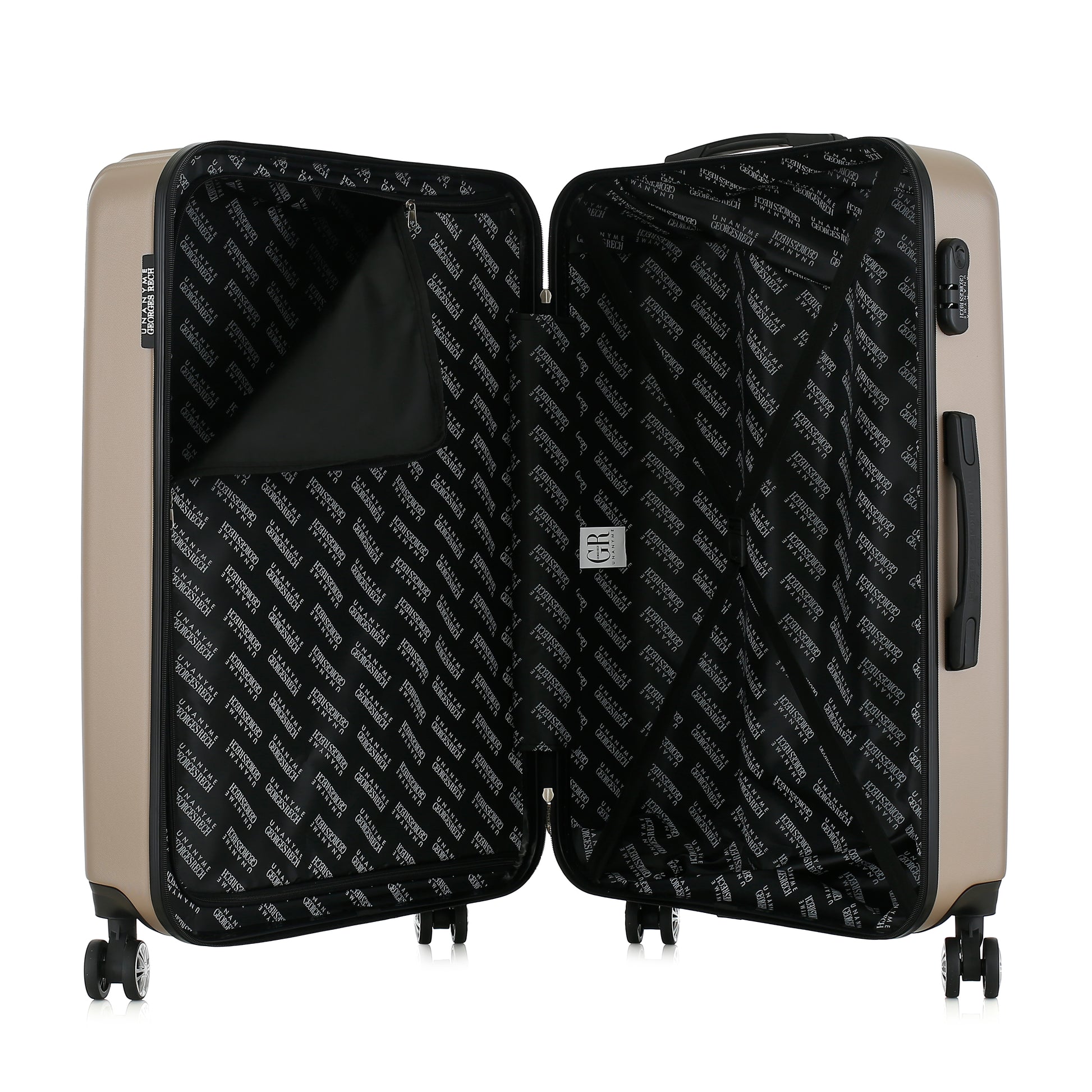 Grande valise beige ouverte
