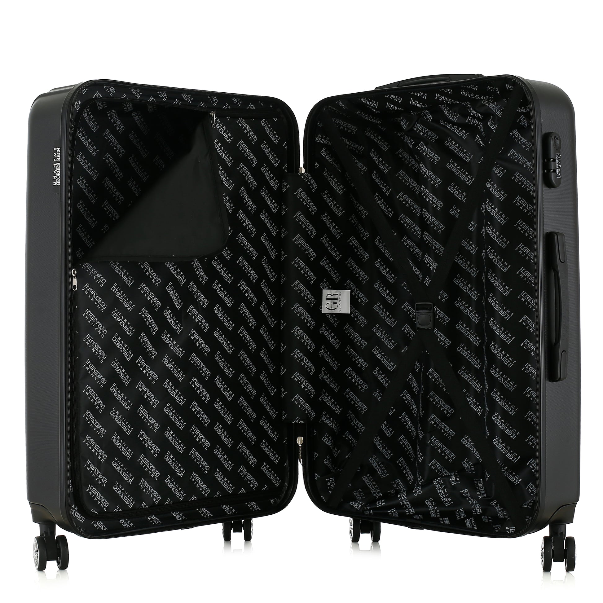 Grande valise noire ouverte
