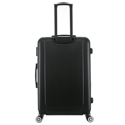 Grande valise noire de dos
