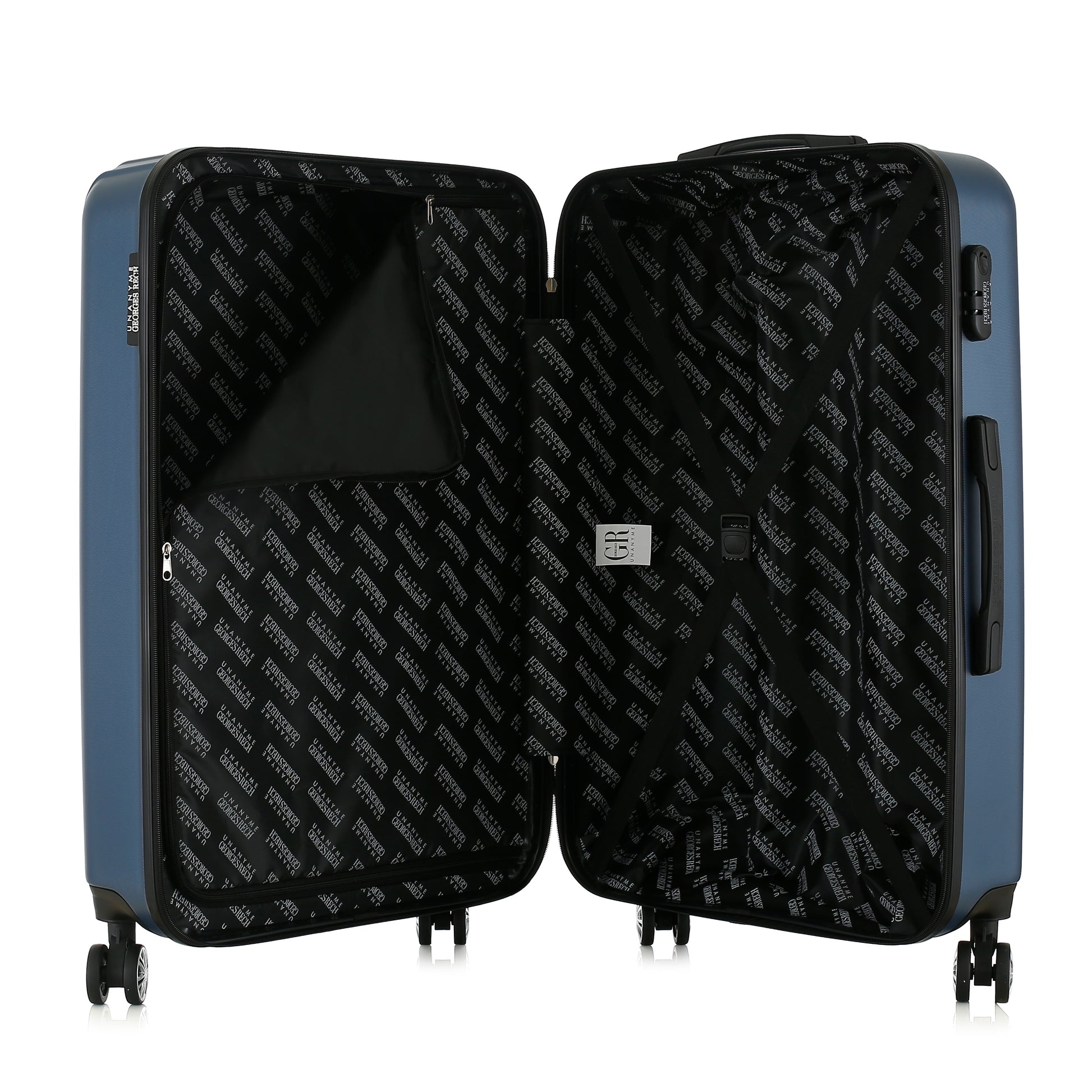 Grande valise bleue ouverte
