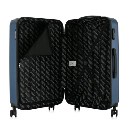 Grande valise bleue ouverte
