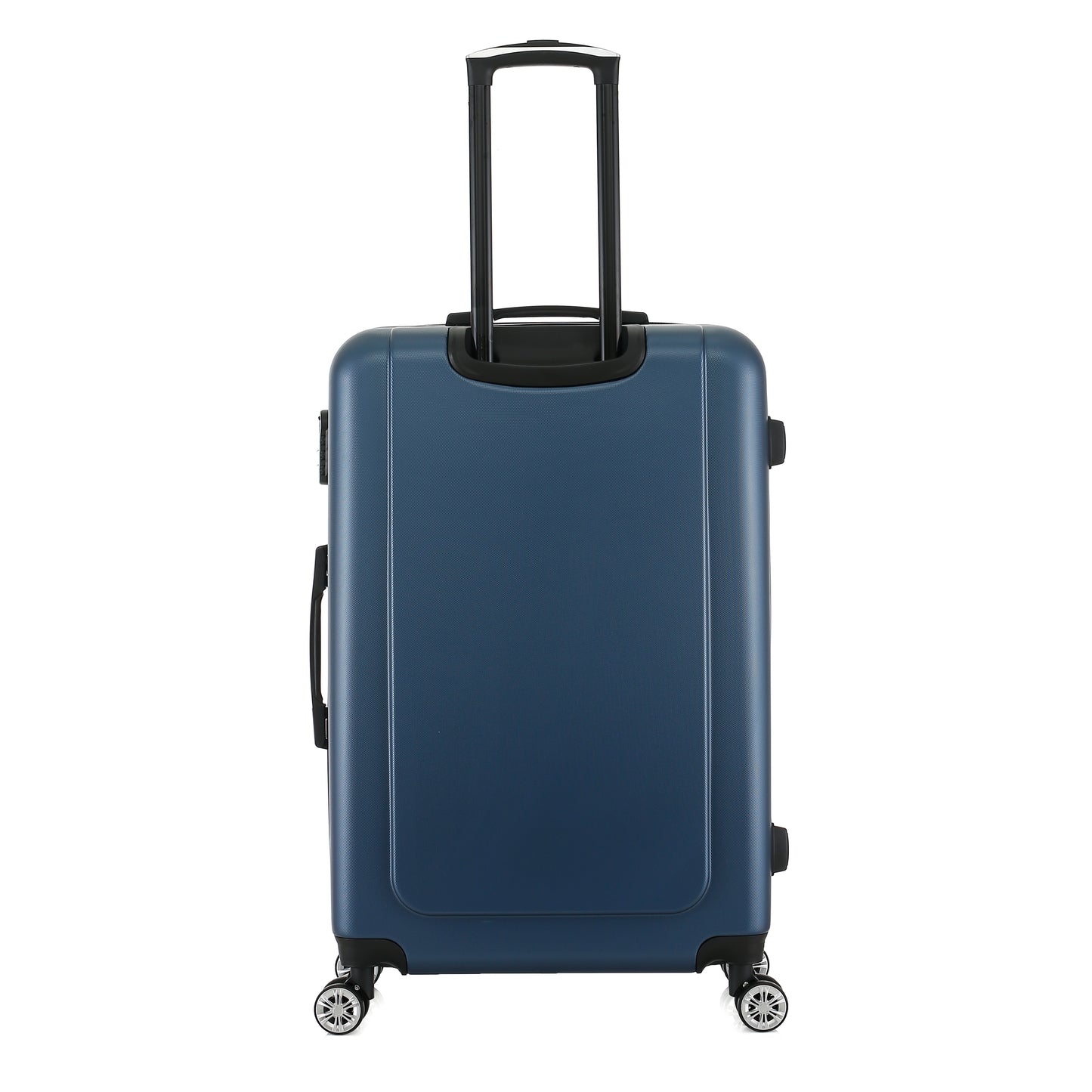 Grande valise bleue de dos
