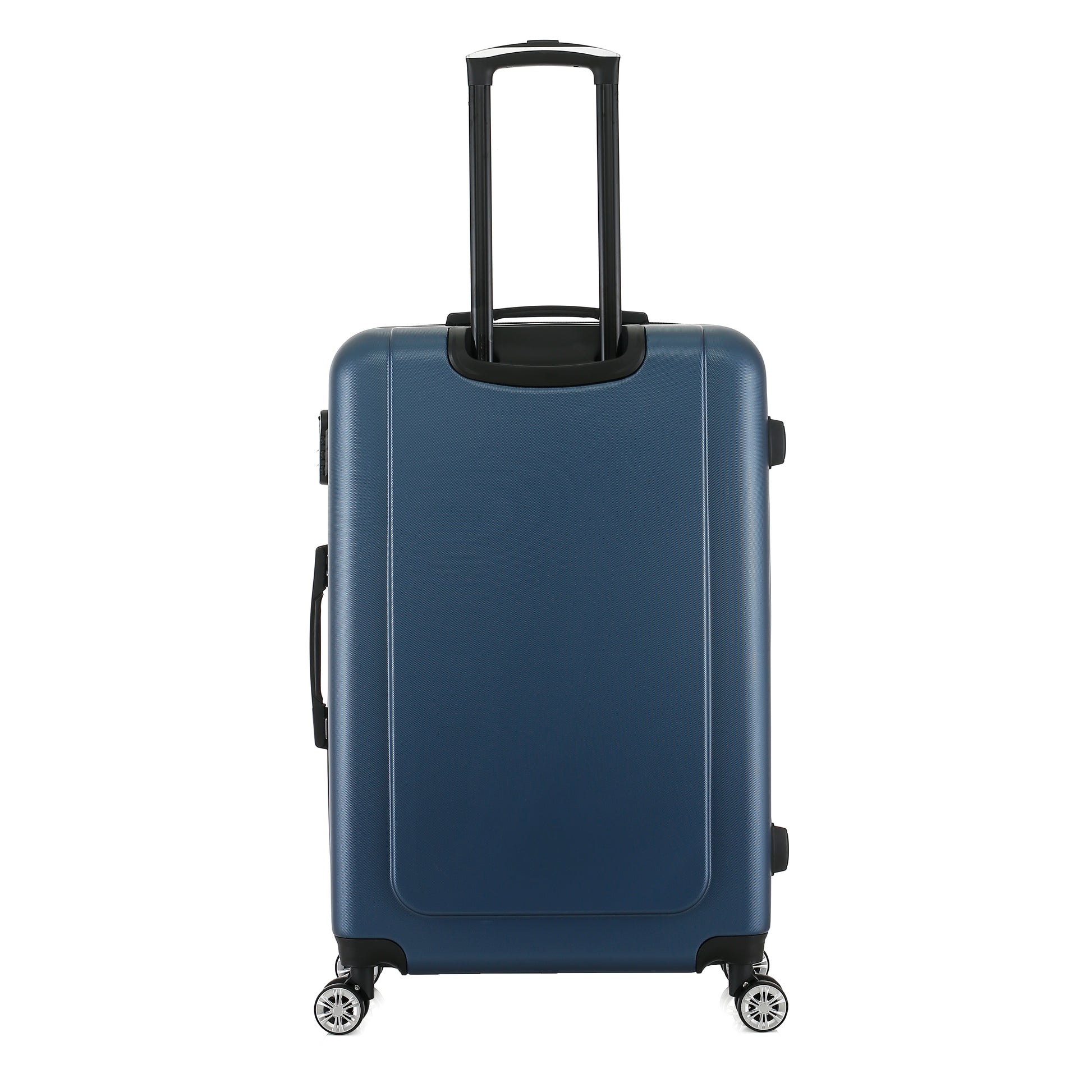 Grande valise bleue de dos
