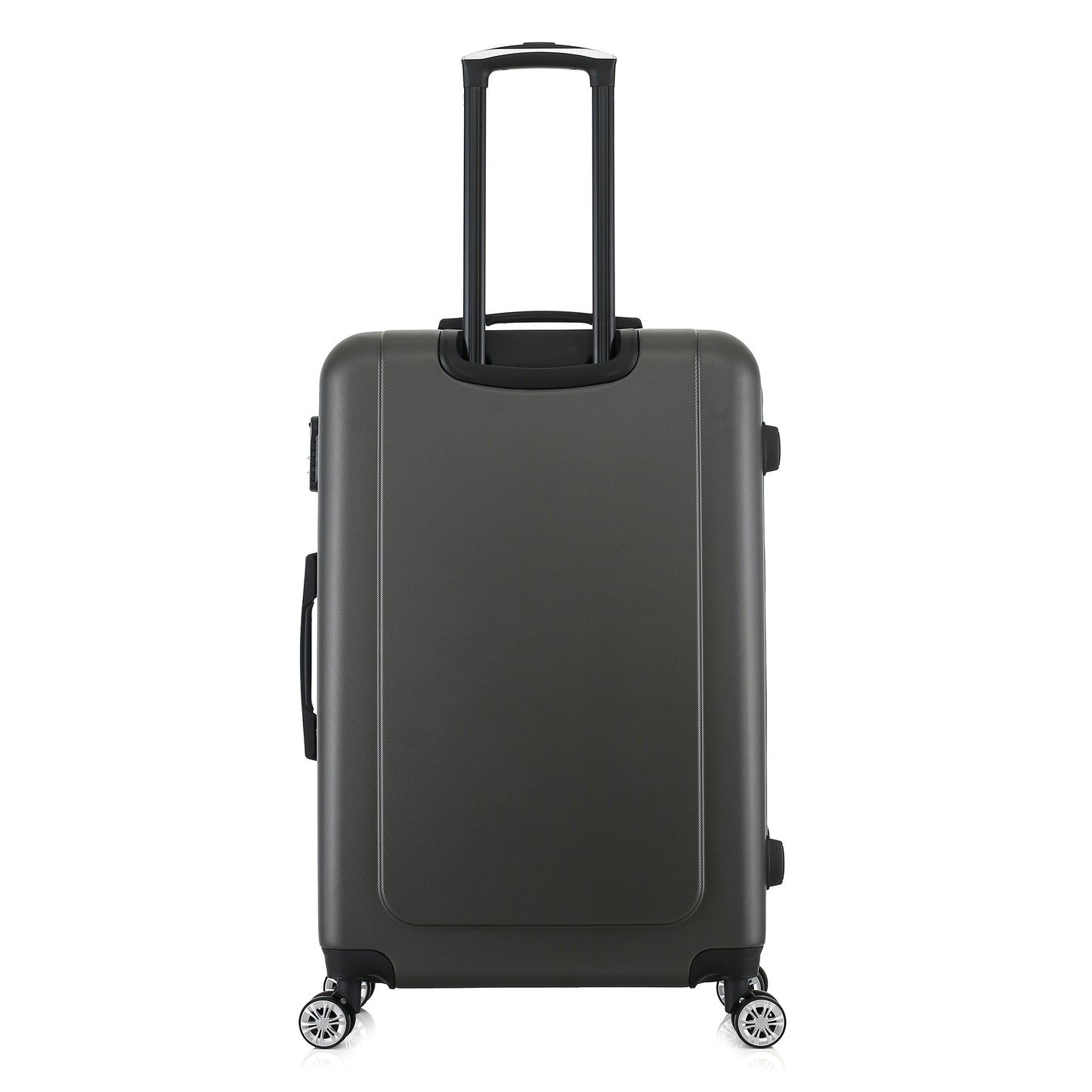 Grande valise grise de dos
