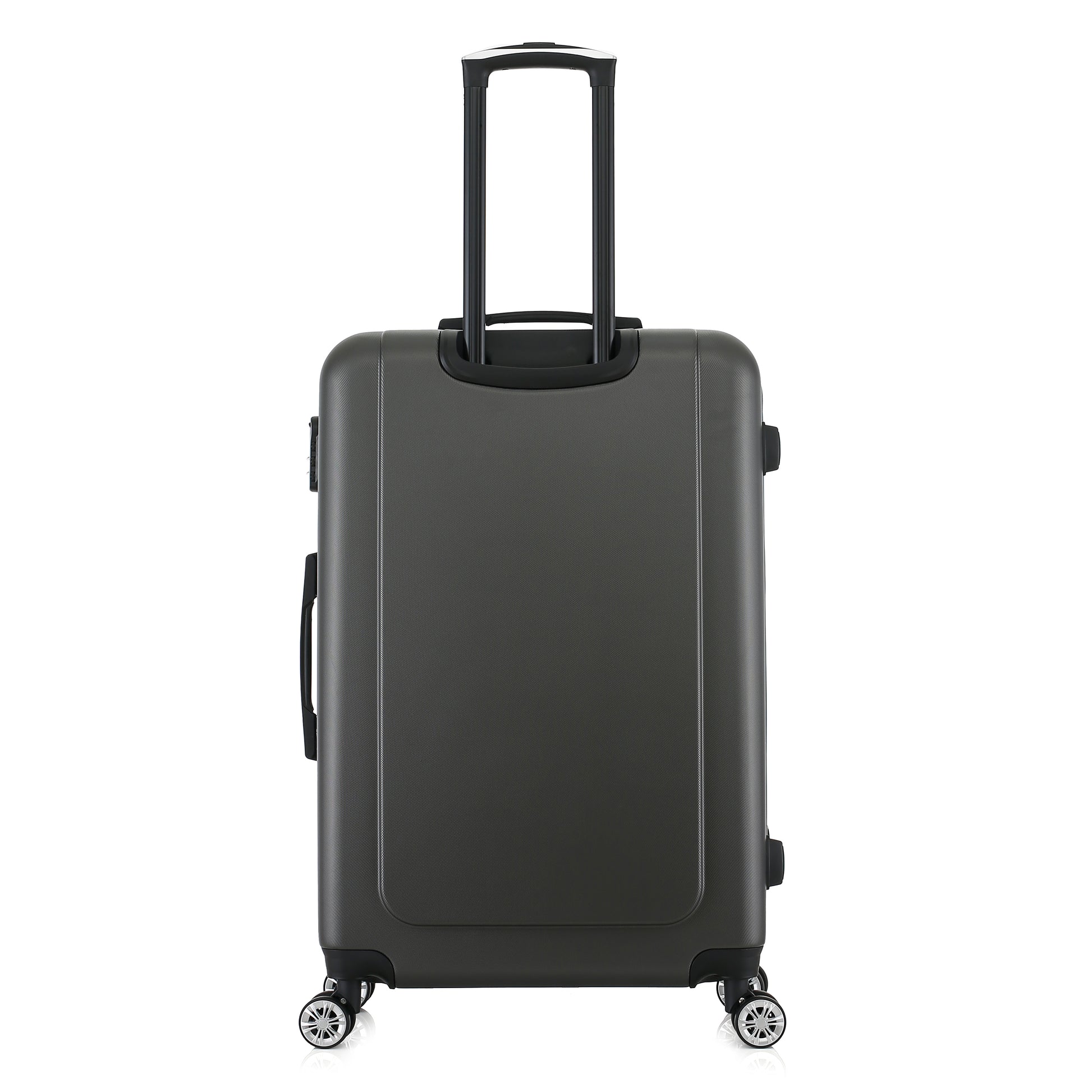 Grande valise grise de dos
