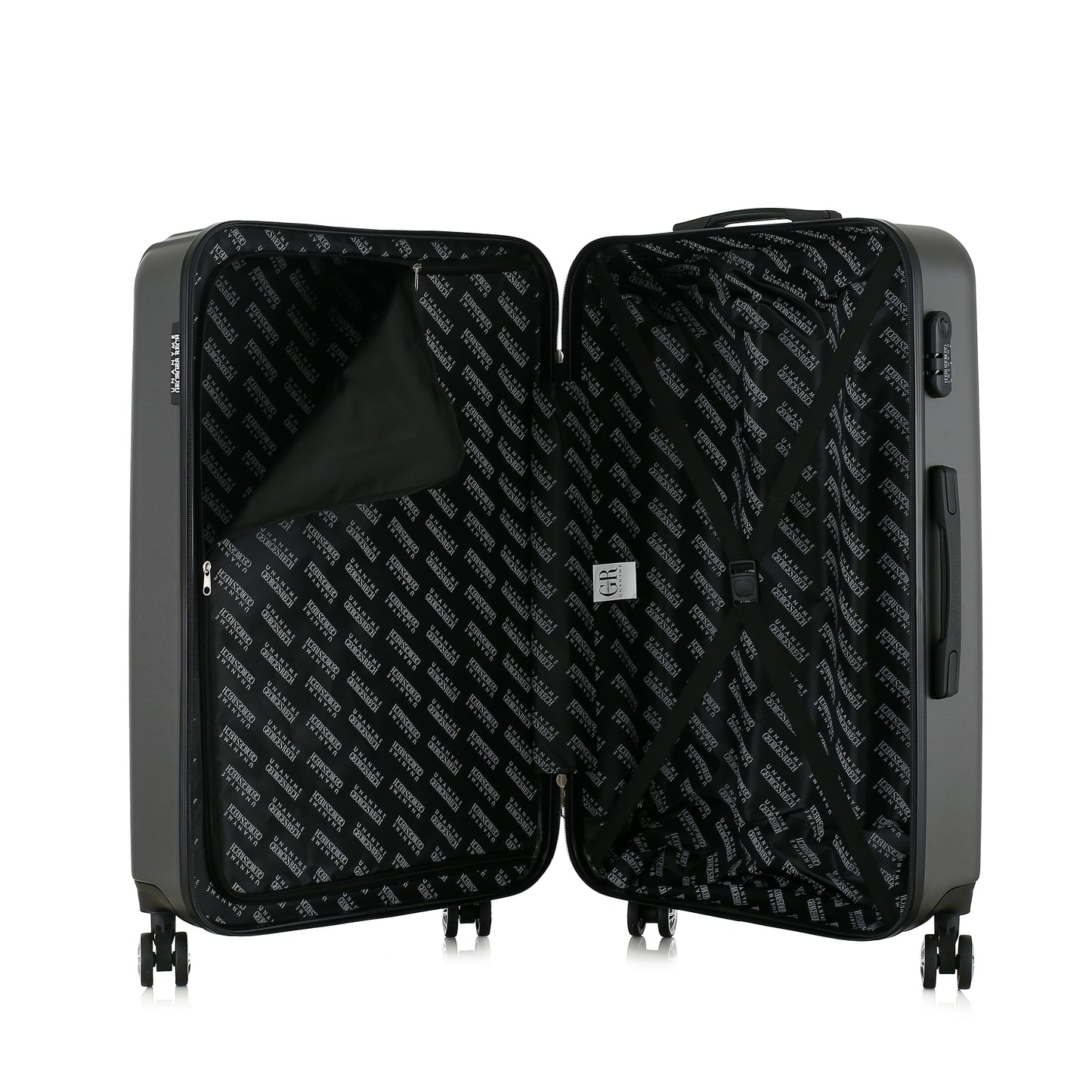 Grande valise grise ouverte
