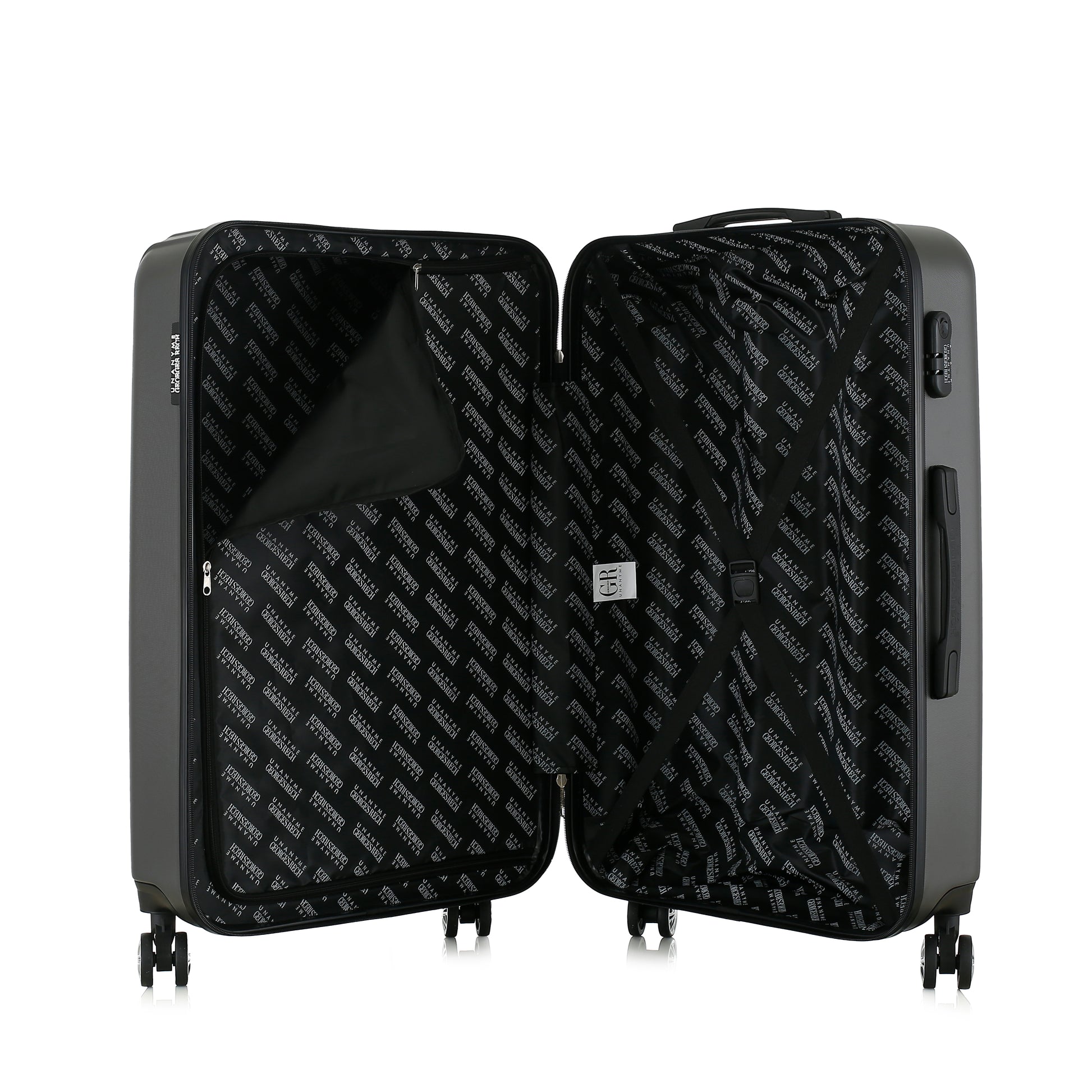 Grande valise grise ouverte
