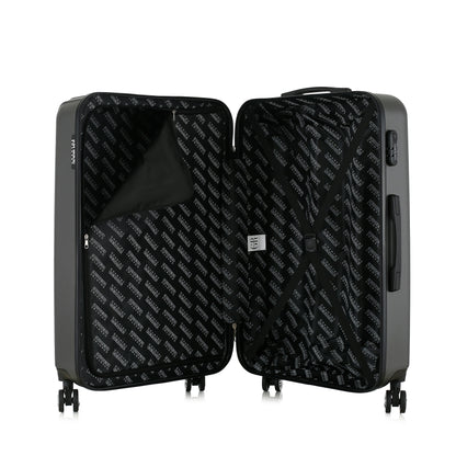 Grande valise grise ouverte
