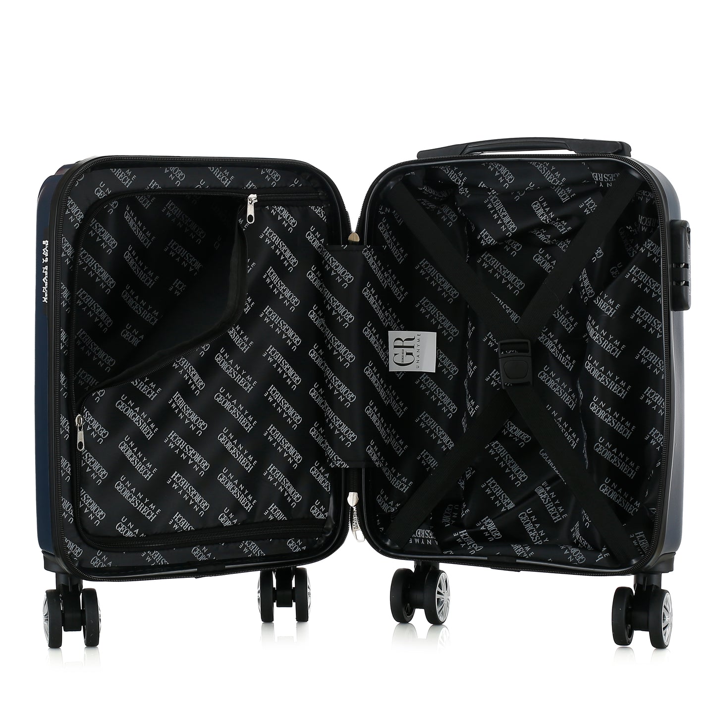 Valise bleue de notre collection Georges Rech, Venise, taille XS, ouverte