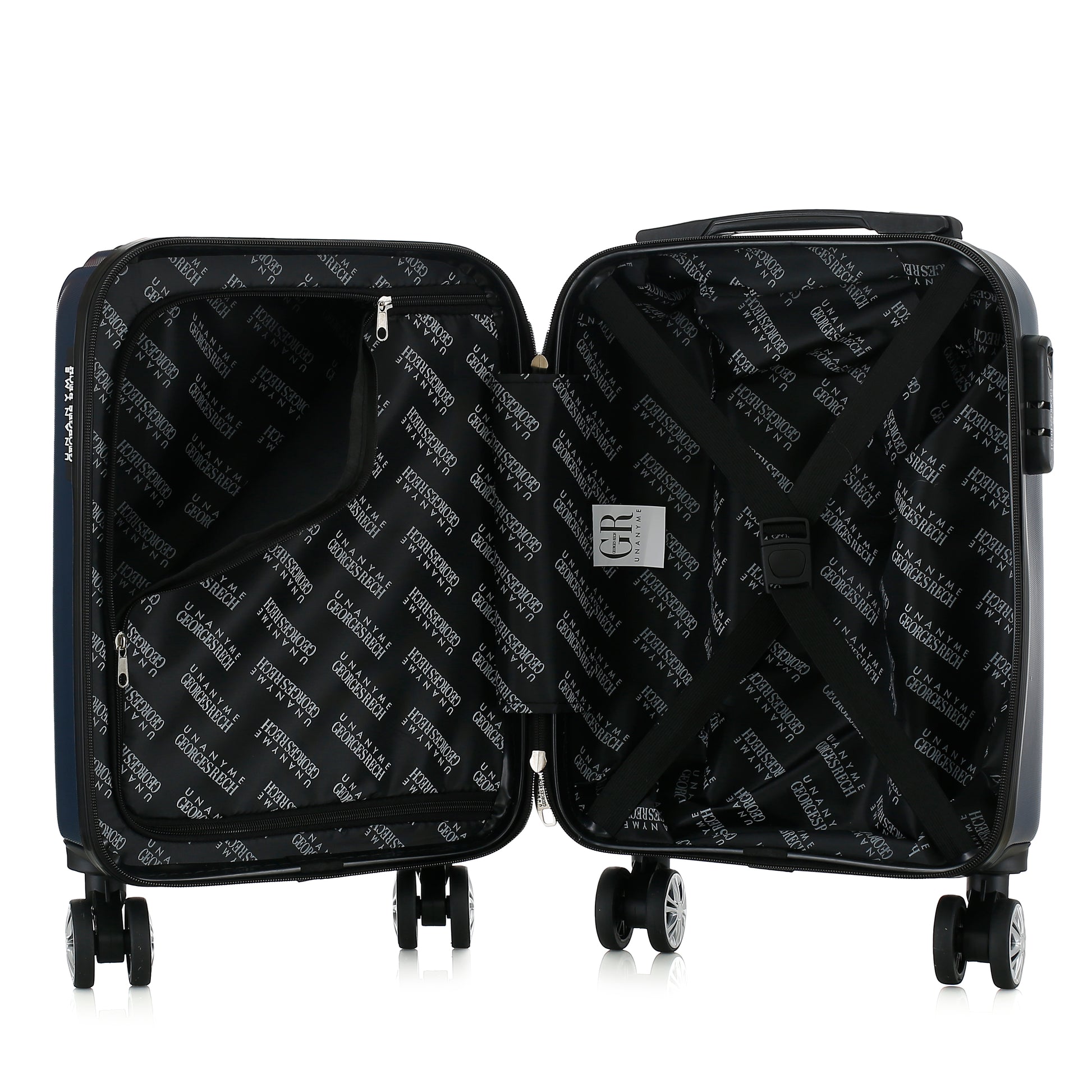 Valise bleue de notre collection Georges Rech, Venise, taille XS, ouverte