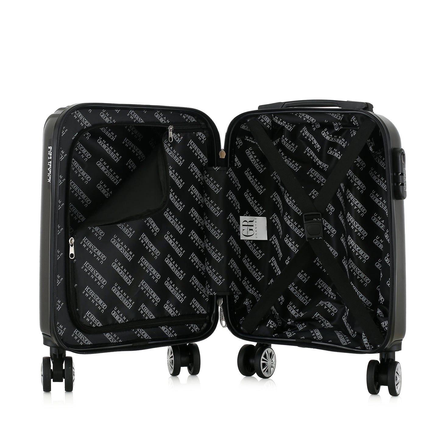 Valise grise de notre collection Georges Rech, Venise, taille XS, ouverte