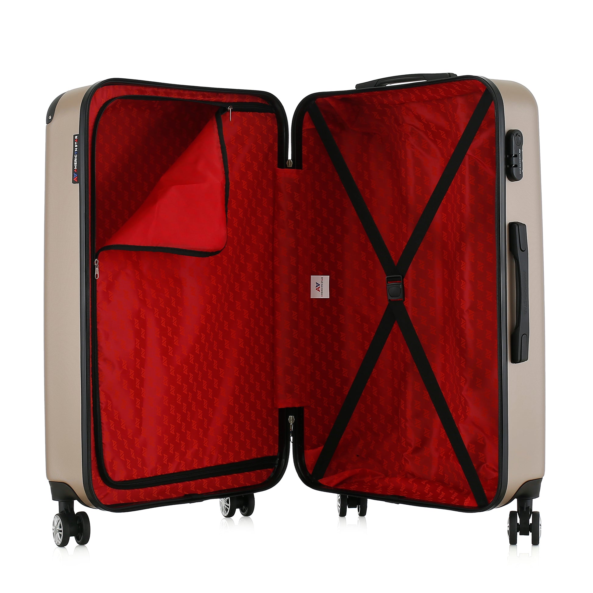 Valise beige de notre collection American Star, Washington taille L, ouverte