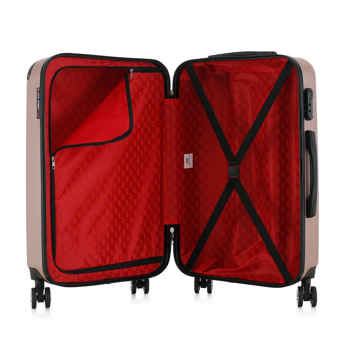 Valise rose or de notre collection American Star, Washington taille M, ouverte