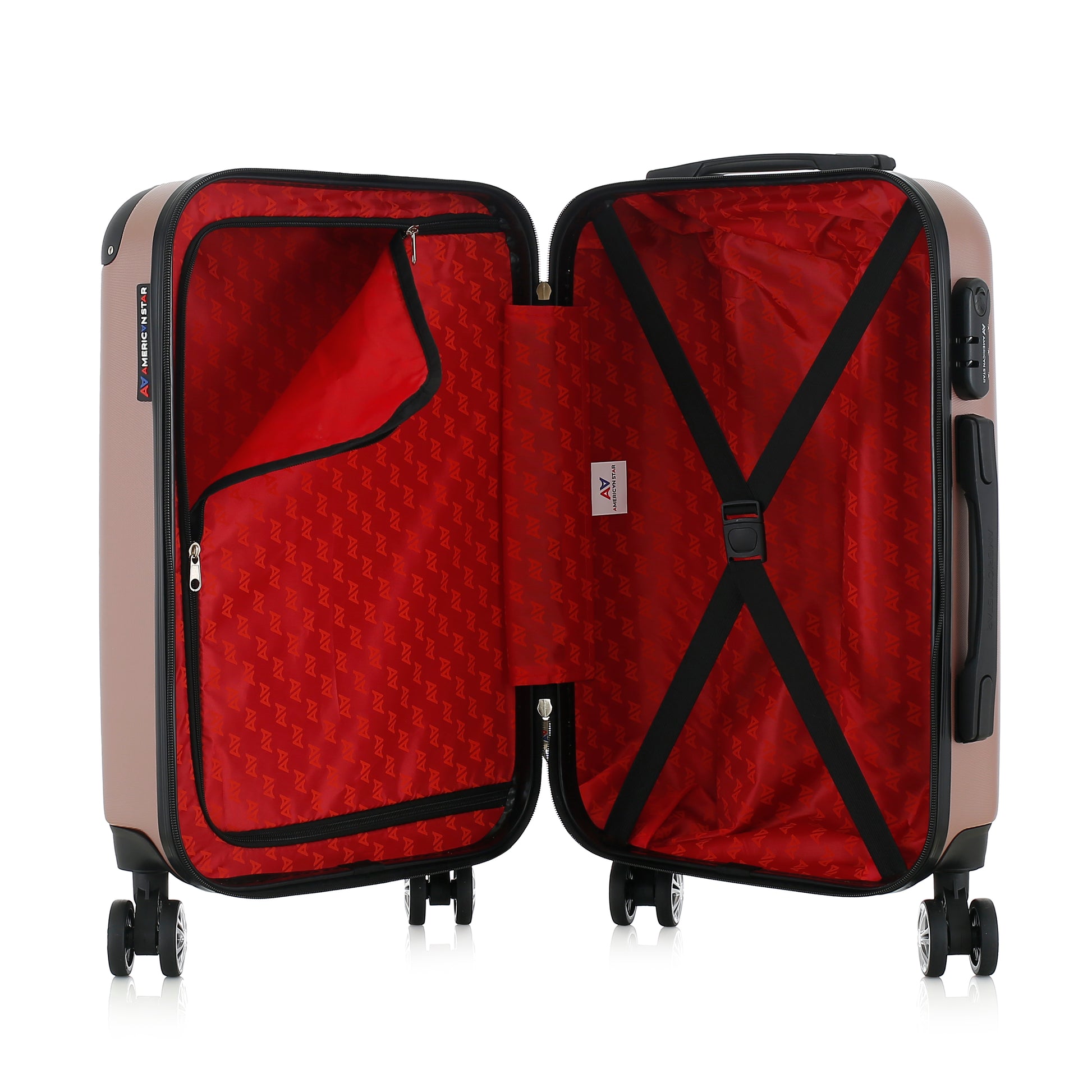 Valise rose or de notre collection American Star, Washington S ouverte
