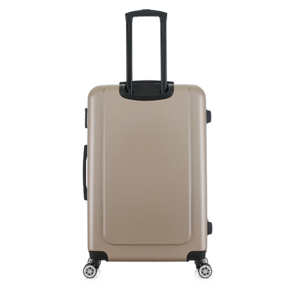 Grande valise beige de dos
