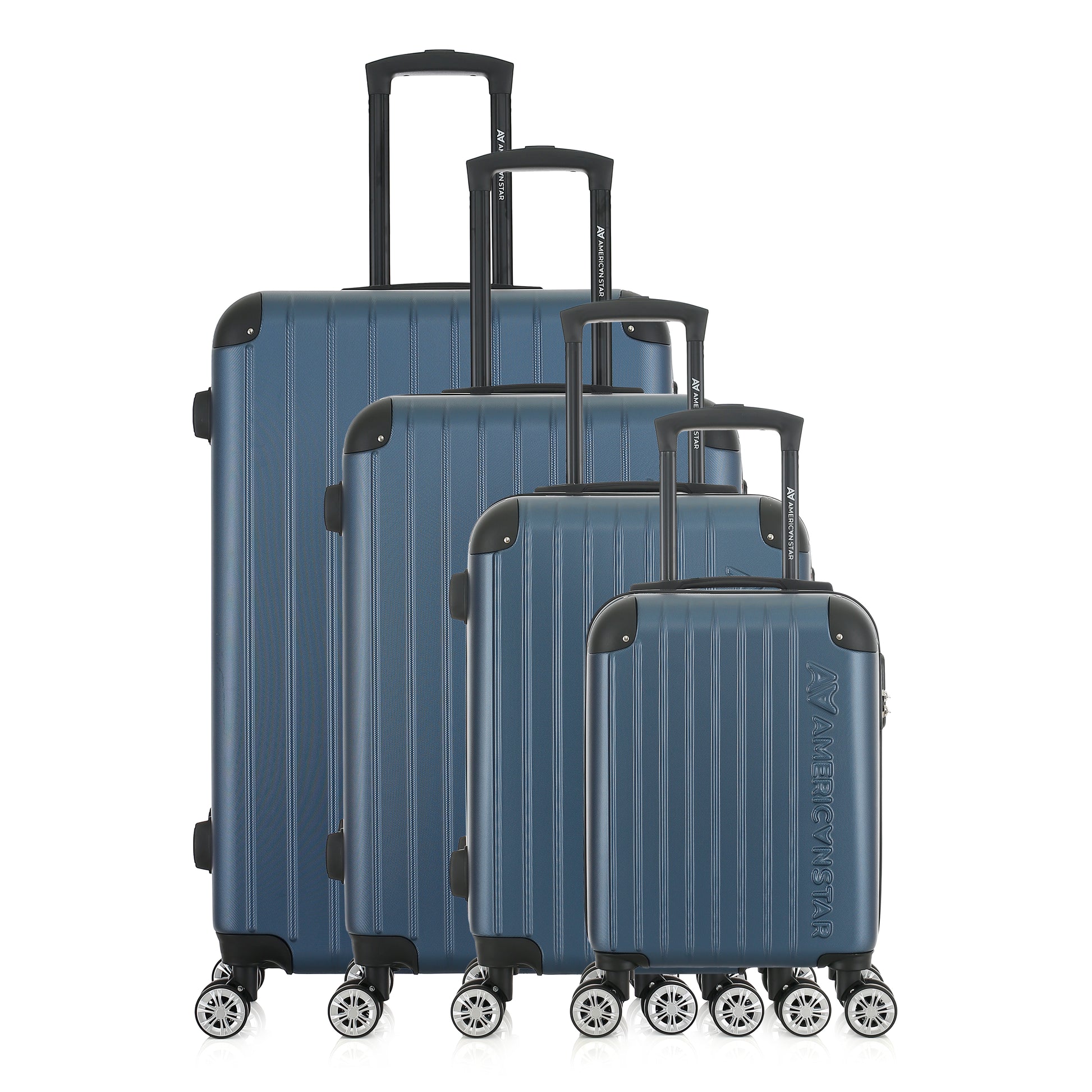 Set de 4 valises bleues de notre collection American Star, Washington, de face