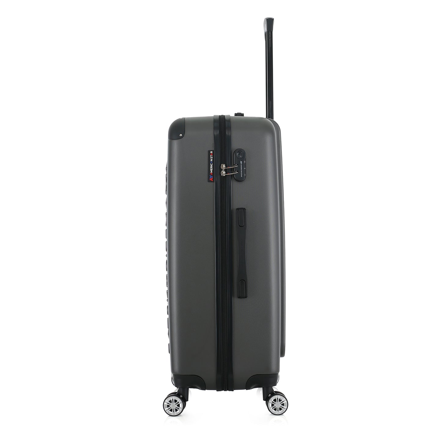 Grande valise grise de côté
