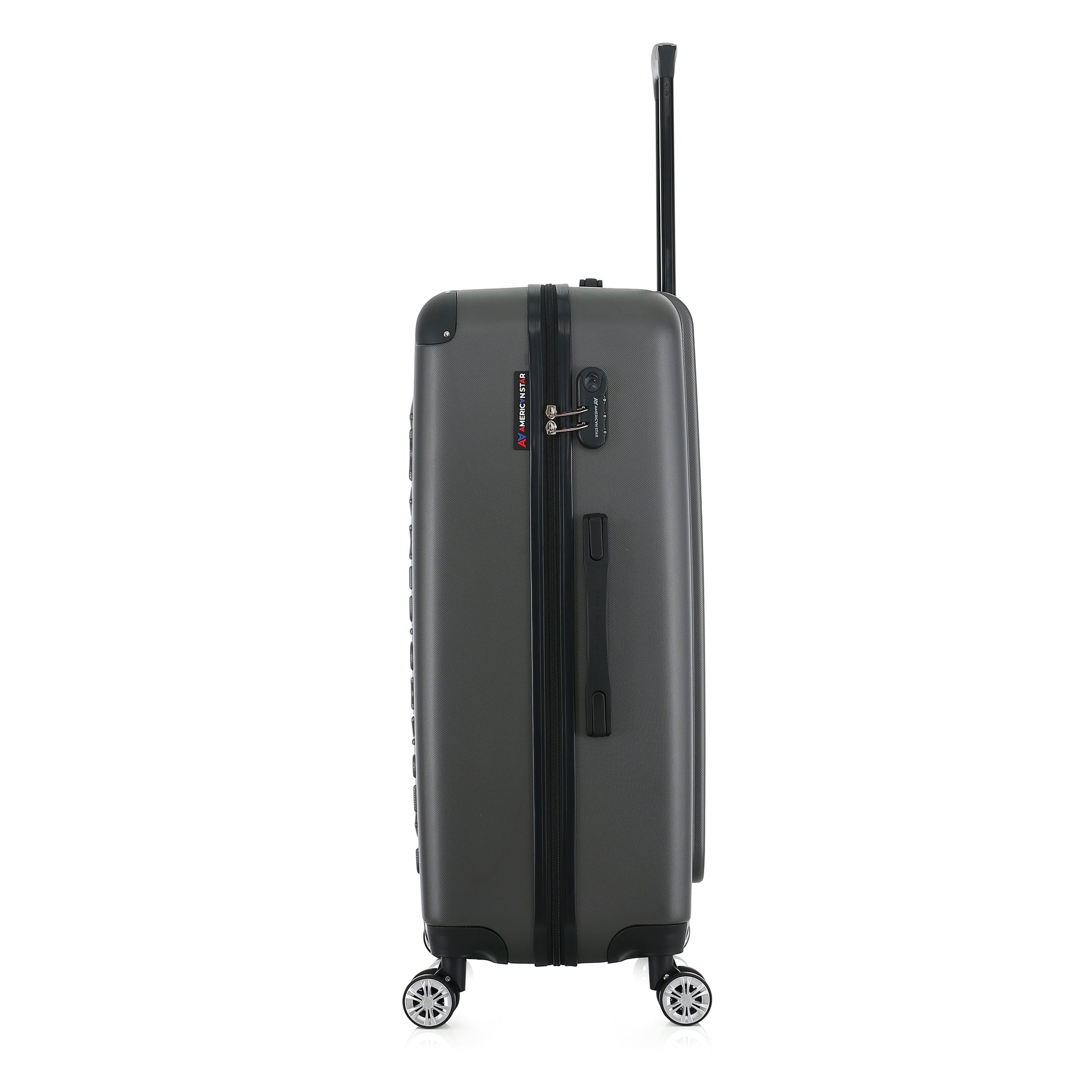 Grande valise grise de côté
