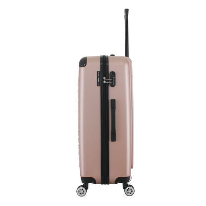 Grande valise rose de côté
