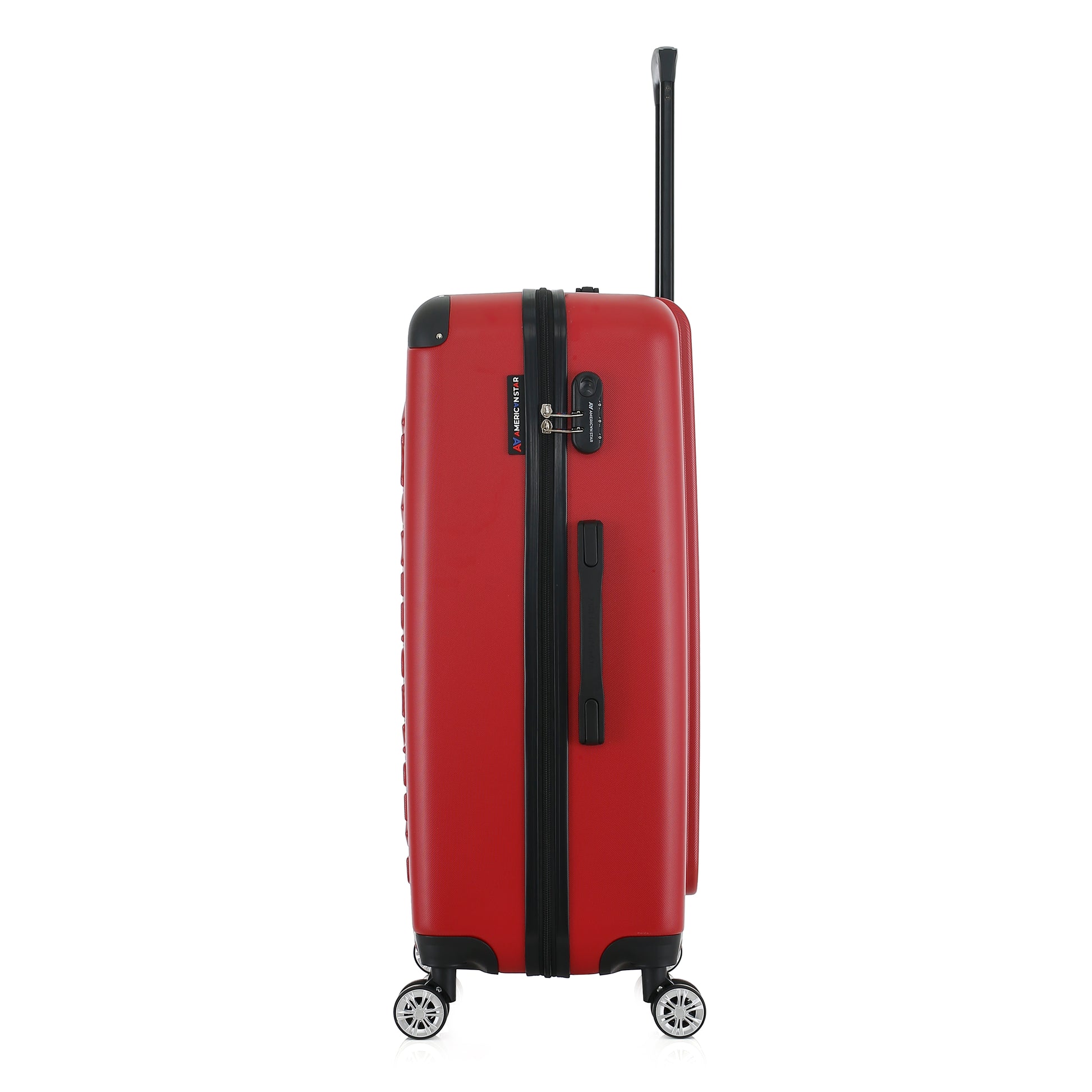 Grande valise rouge de côté
