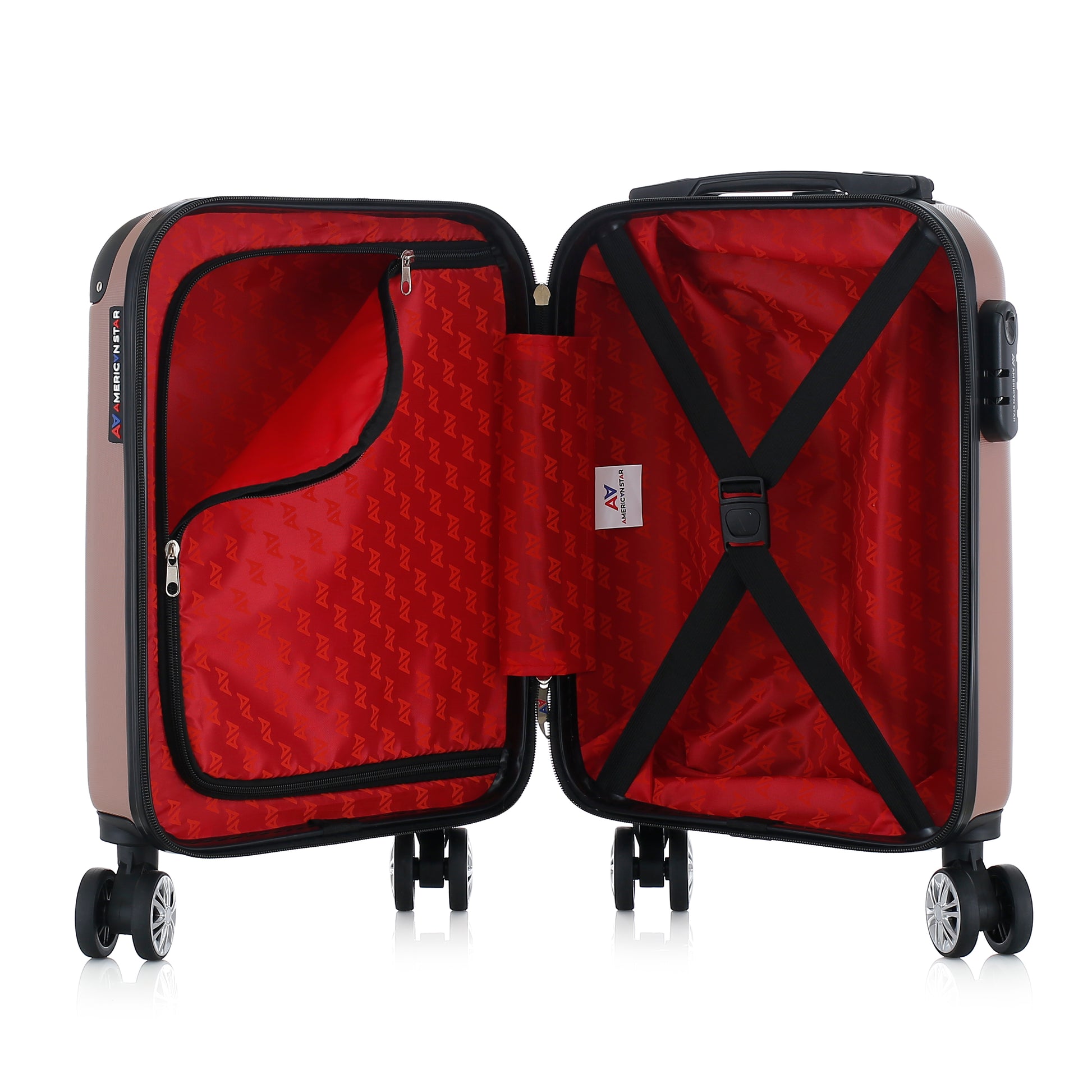 Valise rose or de notre collection American Star Washington XS ouverte
